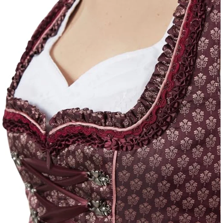 dressforfun Dirndl Liah Premium Midi-Dirndl, elegantes Trachtenkleid in Bordeauxrot, Gr. 40 für Oktoberfest und Volksfeste – Bild 6