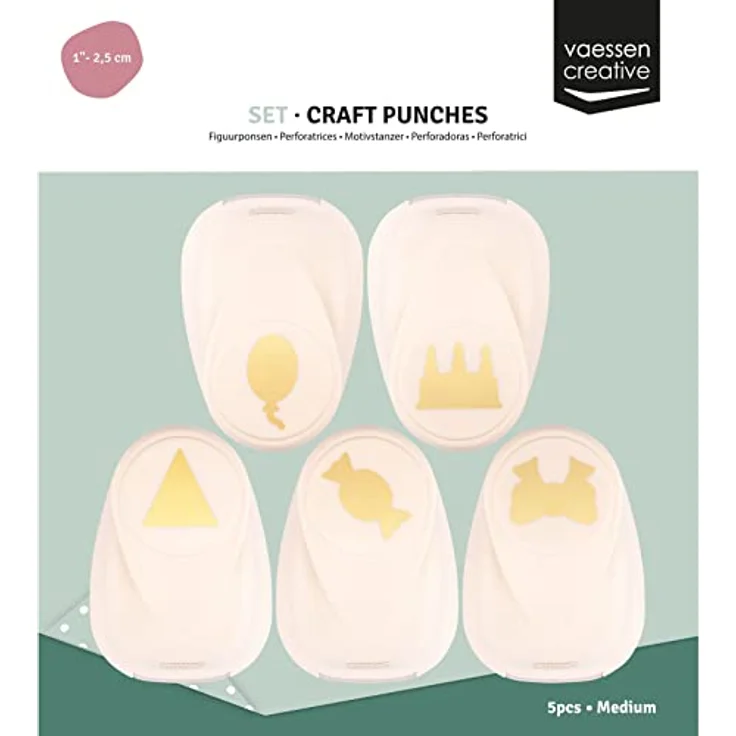 Vaessen Creative Motivstanzer Set, 5 Stück - Schleife, Torte, Bonbon, Ballon, Flagge - Für Papier bis 250 g/m² - Ideal für Scrapbooking und Bastelprojekte – Bild 4