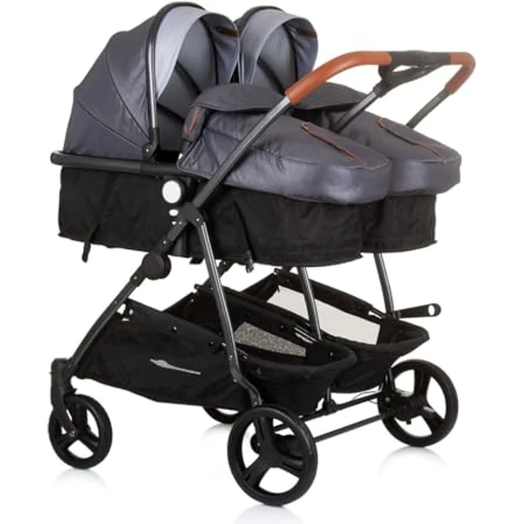 Chipolino Geschwisterwagen Geschwisterkinderwagen Duo Smart, klappbar, umbaubar, verstellbar, mit Fußsack, aluminium/schwarz – Bild 2