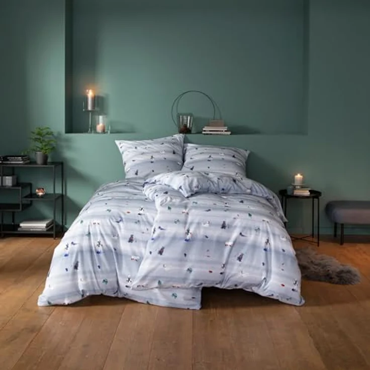 ESTELLA Bettwäsche Arktis Kuschelflanell 155x220 + 80x80 Taube warme Winterbettwäsche trocknerfest pflegeleicht 100% Baumwolle – Bild 2