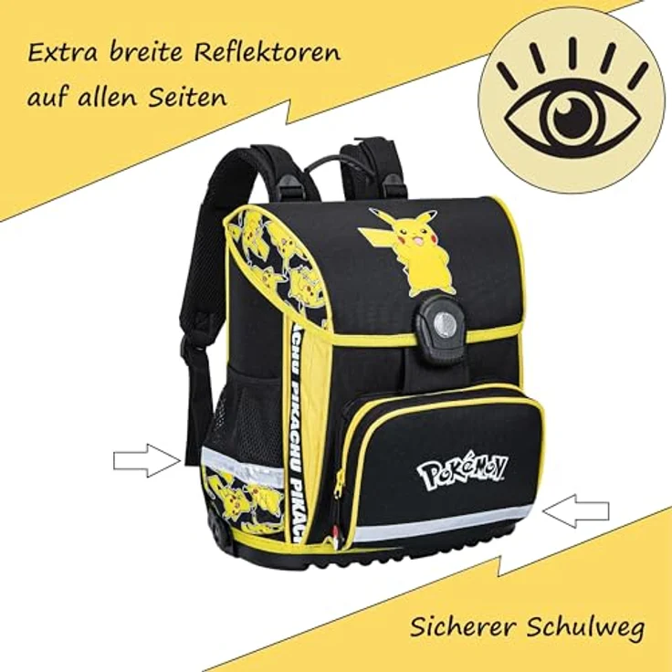Familando Pokémon Schulranzen Set mit Sporttasche, ergonomisch, kompakt, 990 g leicht, 18 L Volumen, wasserdichter Boden, Pikachu Motiv, für die 1. bis 4. Klasse – Bild 4