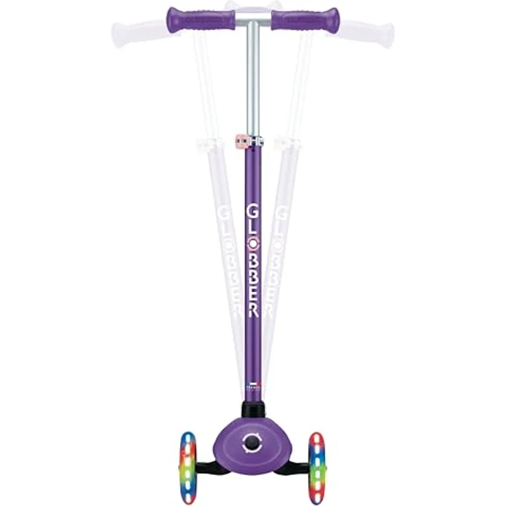 GLOBBER PRIMO PLUS LIGHTS – 3-rädriger Tretroller für Kinder, höhenverstellbar, LED-Leuchtrollen, ABEC 9, lila – Bild 3