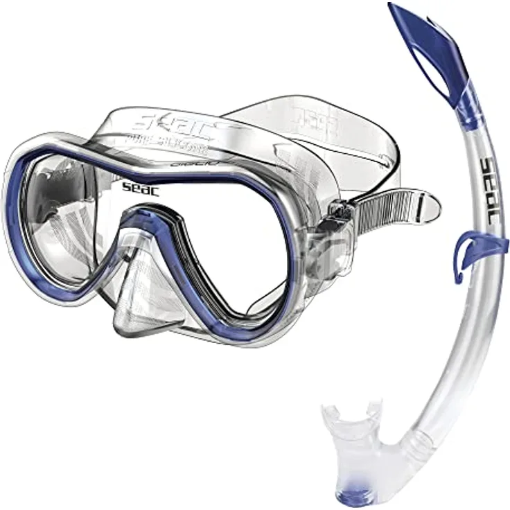 Seac Unisex – Erwachsene Set Giglio Valve Schnorchelset mit Maske und Schnorchel mit Wasserausblasventil, blau, standard