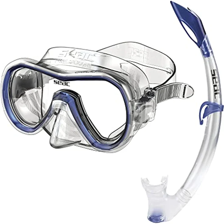Seac Unisex – Erwachsene Set Giglio Valve Schnorchelset mit Maske und Schnorchel mit Wasserausblasventil, blau, standard – Bild 1