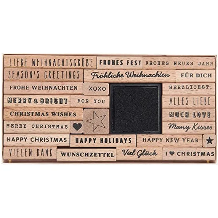 Rico Design Stempelset Merry Christmas, 26 Stempel aus FSC 100%, inklusive Stempelkissen für Kartengestaltung und Geschenkverpackungen