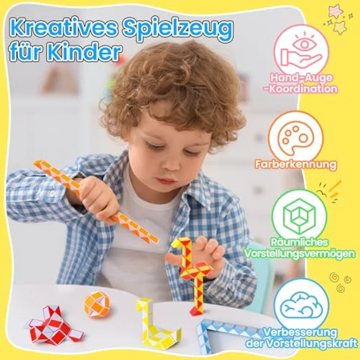 ECHOCUBE Magischer Schlangenwürfel, 10er Pack aus 24 Blöcken, multifunktionales Fidget-Spielzeug in zufälligen Farben, sicher und langlebig – Bild 3