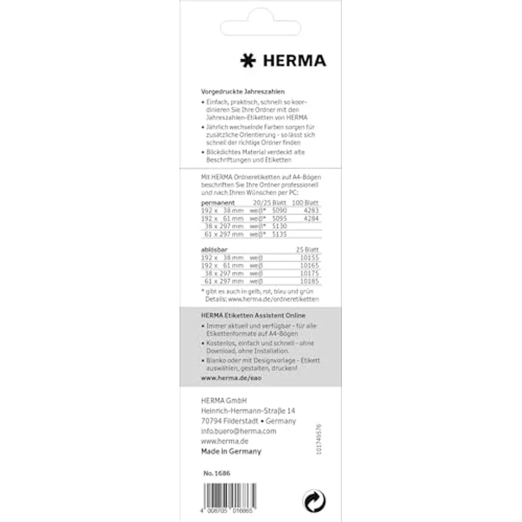 HERMA 1686 Jahreszahlen Aufkleber 2026, selbstklebende Textetiketten in Gelb, 100 Stück, 60 x 26 mm, blickdicht, matt, FSC-zertifiziert – Bild 3