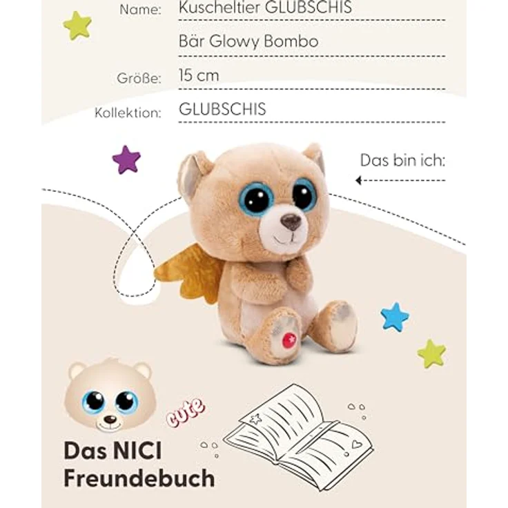 NICI Kuscheltier GLUBSCHIS Bär Glowy Bombo 15cm braun - Weiches Plüsch, Glücksbringer für Kinder & Erwachsene, tolle Geschenkidee – Bild 5