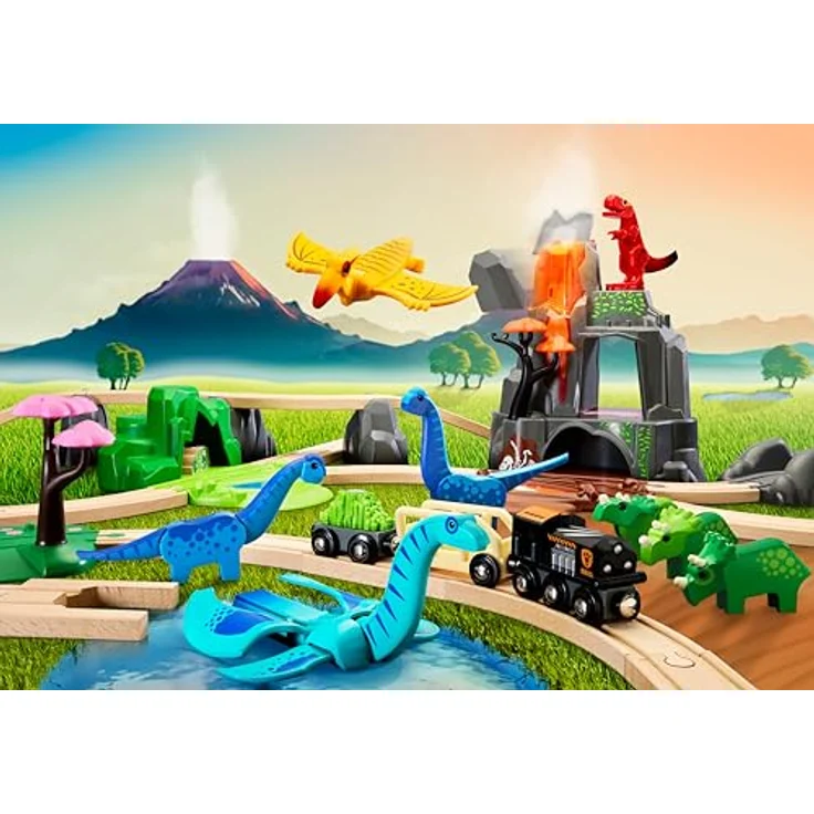 BRIO® Dinosaurier Deluxe Set, Spielzeugeisenbahn-Erweiterung mit 45 Teilen, inkl. Vulkan mit Licht und Sound, FSC®-zertifiziert – Bild 7