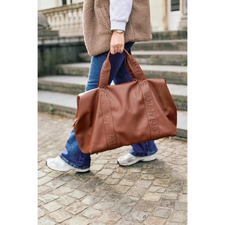 CHILDHOME Mommy Bag, Wickeltasche aus Kunstleder in Dunkelbraun, großes Fassungsvermögen, inklusive Wickelunterlage und Kühltasche, verstellbarer Schultergurt, unterteilt, Isolierfach, für Reise und Alltag – Bild 3
