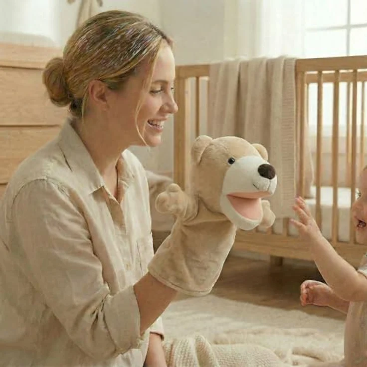 LOMTRATS Handpuppen-Set für Kinder, 5 bewegliche Tierpuppen (Wolf, Tiger, Löwe, Affe) zur Förderung von Kreativität und Kommunikation, ca. 25 cm, Plüschmaterial – Bild 2
