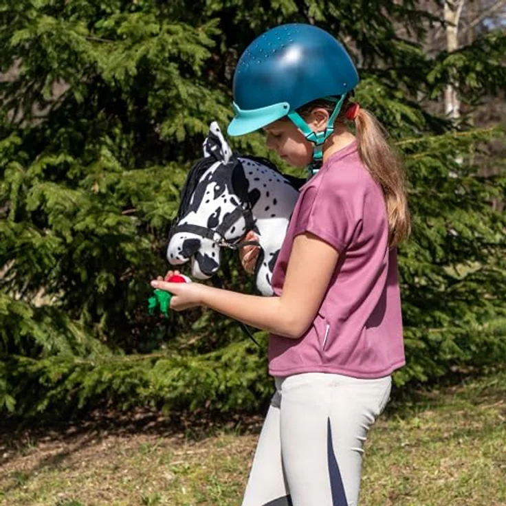 SKIPPI Hobby Horse Rappschecke A3, Steckenpferd mit Halfter und Zügeln, weißes Pferd mit schwarzen Flecken – Bild 4