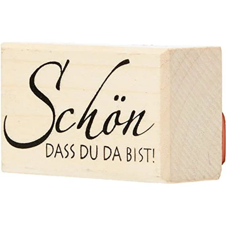 Rayher Hobby 28422000 Holzstempel: Schön dass du da bist, 3 x 5 cm, Stempel mit Schrift, Textstempel, Butterer Stempel – Bild 3