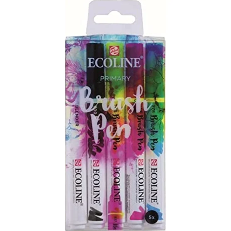 Ecoline Talens 5 Brush Pens Primary, T1150-9900, Diverse (Farbset) - Flüssige Wasserfarbe mit hoher Leuchtkraft, weiche flexible Pinselspitze – Bild 1