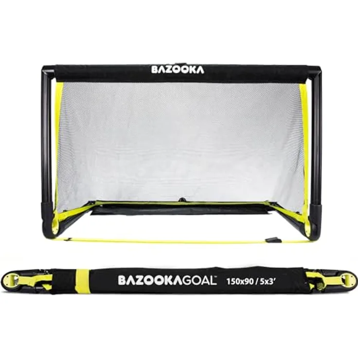 BazookaGoal Mini-Fußballtor | Black Edition | Kompakt & stabil | Klappbar | Federspulsystem | Freistehend | inkl. Netz