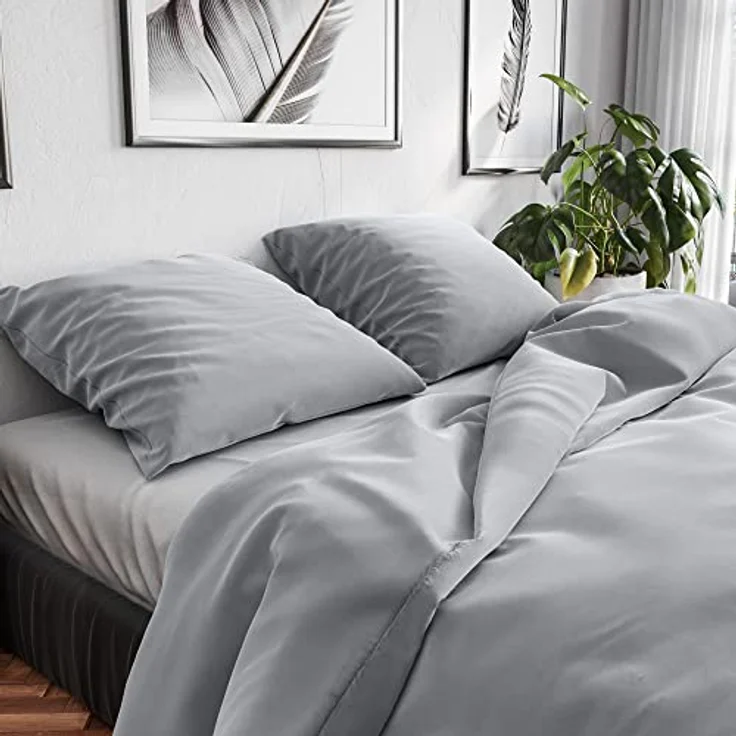 Wolkenfeld Bettwäsche 155x200 Baumwolle Hellgrau - Atmungsaktiv - 2teilig - 1x Bettbezug 155x200 + 1x Kissenbezug 80x80 - Light Grey – Bild 1