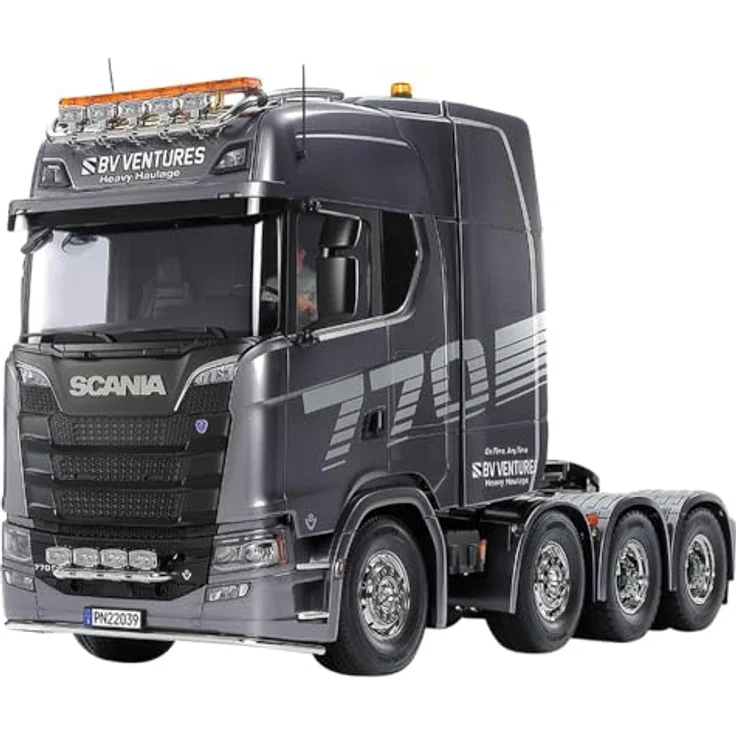 Tamiya 1/14 RC Scania 8x4/4 Gun Metal, Schwerlastzugmaschine mit 3-Gang Schaltgetriebe und lenkbaren Achsen – Bild 1