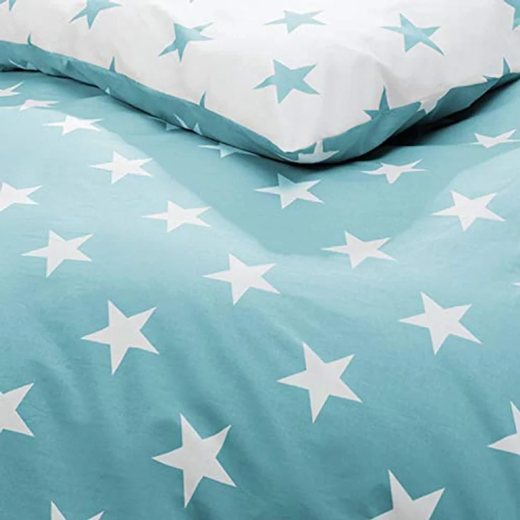 TREND Bettwäsche Sterne Türkis Weiß Stars Wendeoptik Perkal 155x220cm, 100% Baumwolle – Bild 4