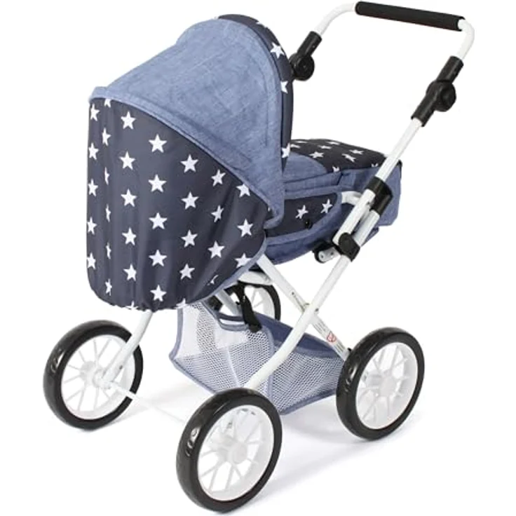 Bayer Chic 2000 - Puppenwagen Leni, 2in1 Kombipuppenwagen mit herausnehmbarer Tragetasche, Kinderwagen für Puppen bis 46 cm Größe, Sternchen navy – Bild 3