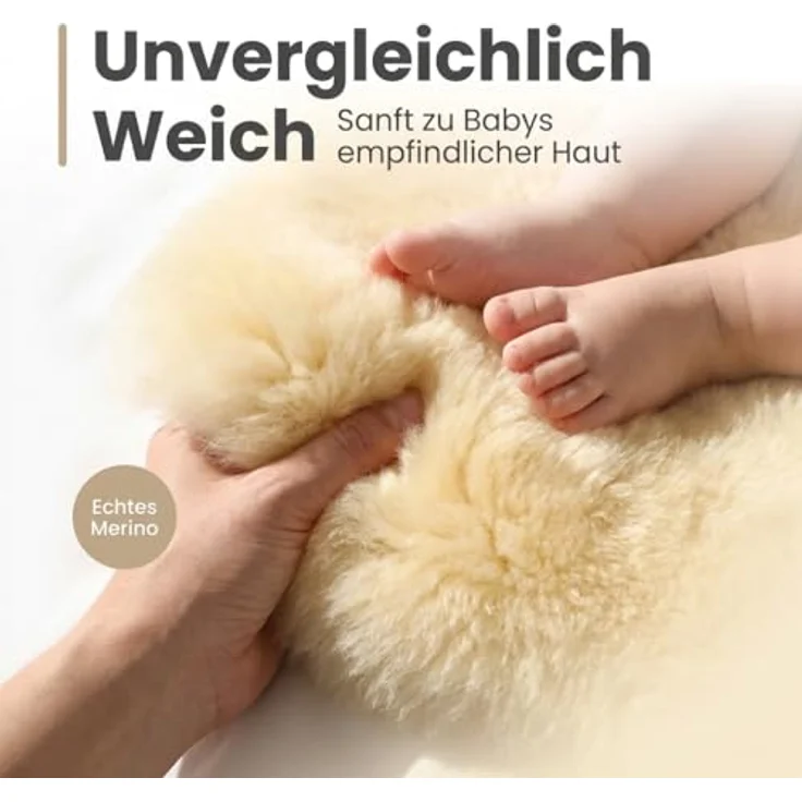Baby Lammfell LANABEST. Premium Qualität, fabrikfrisch, schadstoffarm. Medizinische Gerbung, 30°C waschbar. Öko-Tex. Deutsches Merino Schaffell. Als Babyfell oder für den Kinderwagen. Geschenkqualität. Länge ca. 70 cm – Bild 3