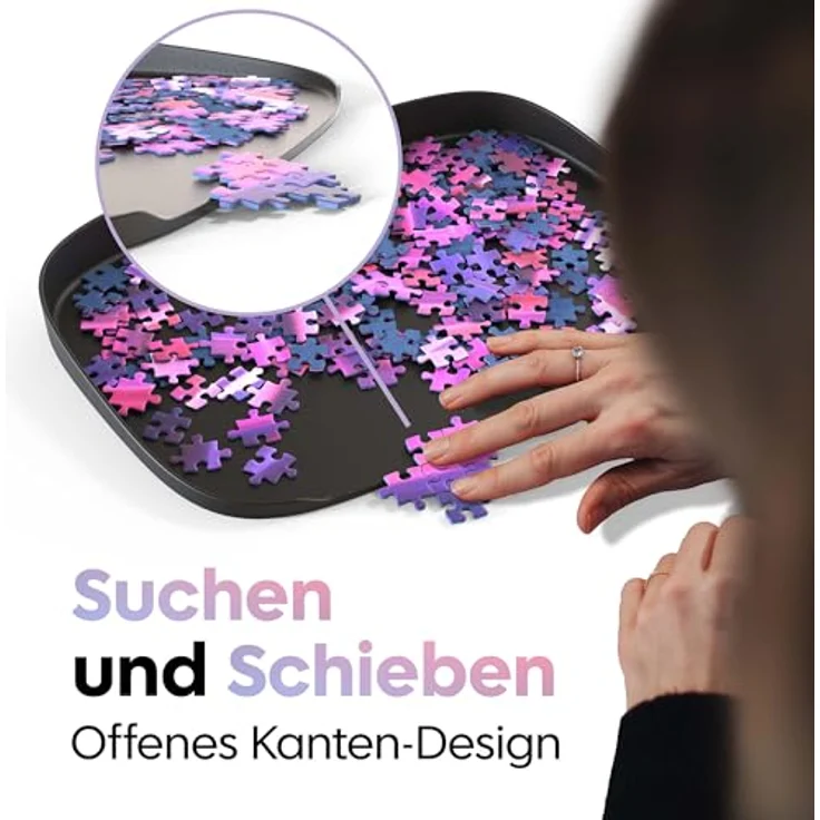 Puzzlup Stapelbare Puzzle Sortierschalen, Premium Sortierer Set aus 6 Schalen für bis zu 1500 Teile mit Offenem Kanten Design, mattschwarz und Boxdeckelständer – Bild 4