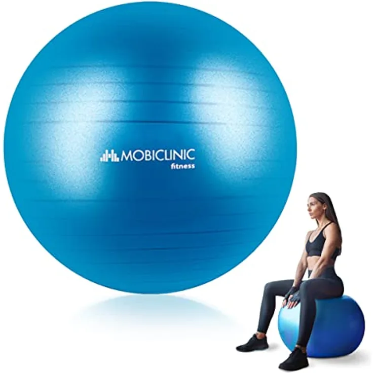 Mobiclinic, Gymnastikball, Ball für Fitness, Sport, Übungsball, Europäische Marke, inklusive Aufblasvorrichtung, PY-01, 65 cm, rutschfest, Stichfest, Abwaschbar, Training, Farbe blau
