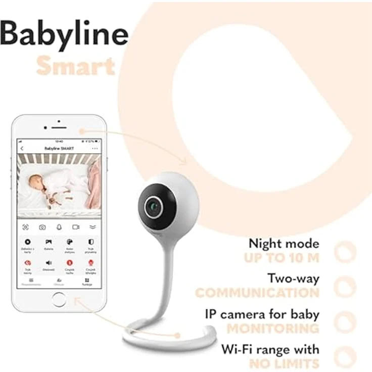 LIONELO Babyline Smart elektronisches Babyphone,Baby Camera Wi-Fi,Mobile Applikation,Bewegungs Geräuscherkennung,Sichtbarkeit im Dunkeln,Zwei-Wege Kommunikation,Temperatursensor, 5,3 x 3,3 x 28,5 – Bild 3