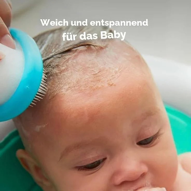 Frida Baby DermaFrida FlakeFixer System, 3-stufiges Pflegeset zur sanften Behandlung von Milchkrusten mit weichem Schaumstoffschwamm und Borstenbürste – Bild 4