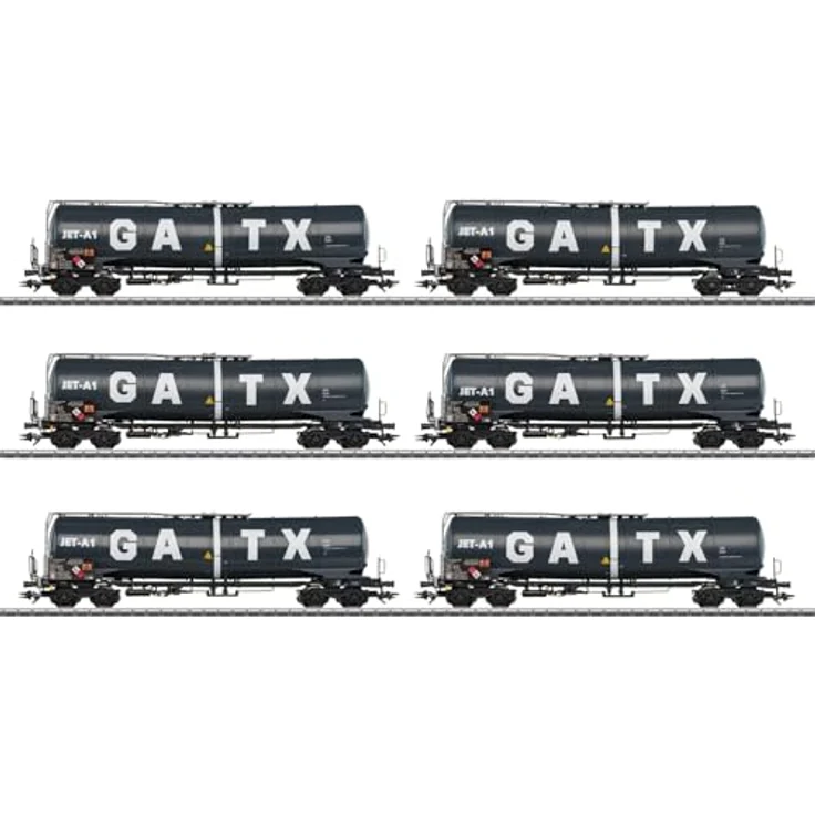 Märklin 47546 H0 6er-Set Kesselwagen Zans der GATX, Anthrazitgraue Grundfarbgebung, modernes Design, einzeln verpackt – Bild 2