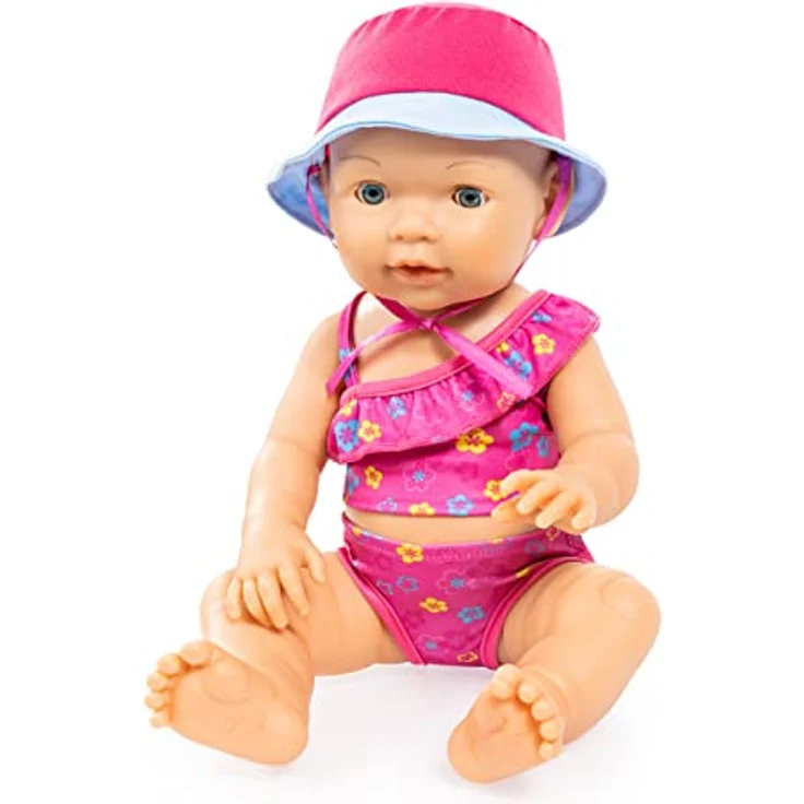 Bayer Puppenkleidung Bikini 38-42 cm (Set, 3-tlg), fröhlicher Farbmix mit passendem Sonnenhut – Bild 2