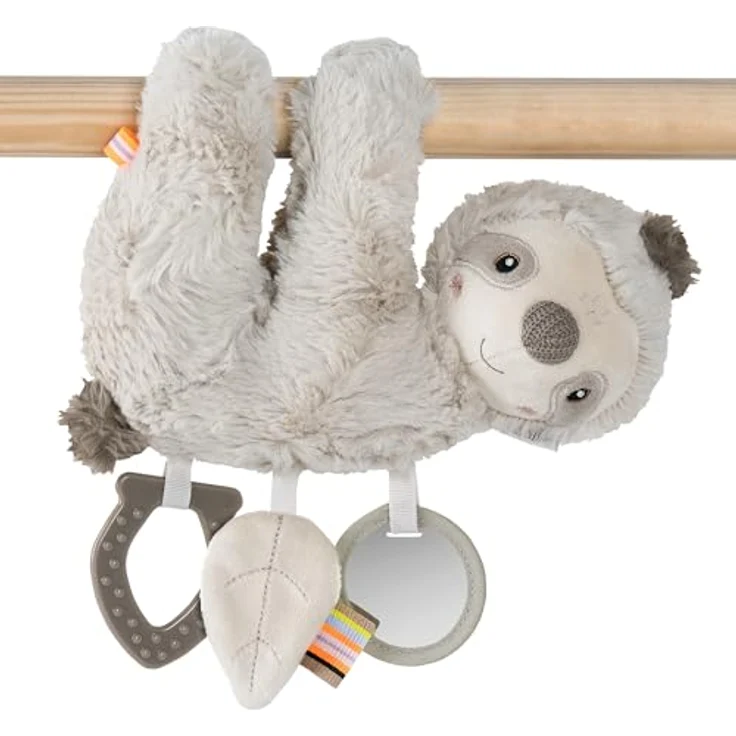 Fehn Greifspielzeug Lazy, Crazy & Pink, Activity-Faultier mit Glöckchen, Quietsche und Spiegel – Bild 1