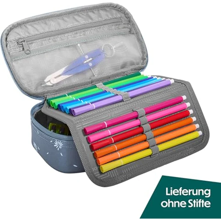 Coocazoo Schlampermäppchen Pencil Case Bloomy Daisy, geräumig und tragbar, blaugrau – Bild 3