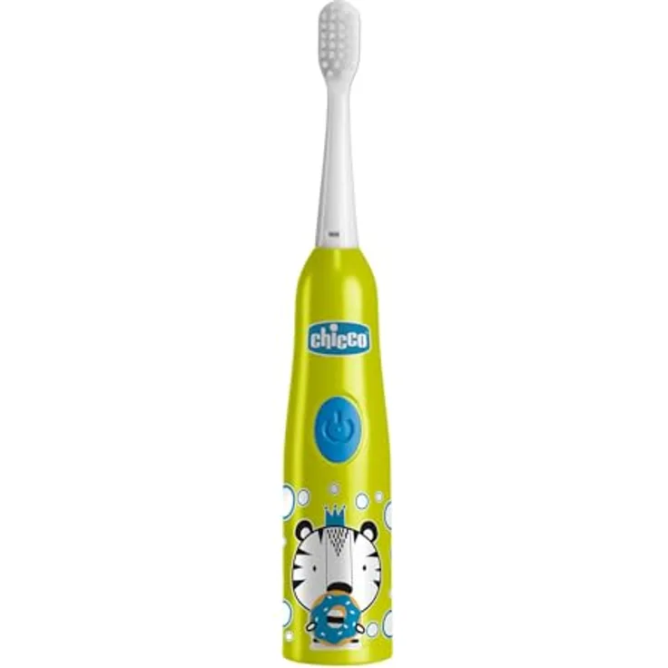 Chicco Elektrische Zahnbürste für Babys, Kabellose Zahnpflege mit weichem Vibrationskopf und sanften Borsten, geeignet für Kinder ab 3 Jahren, Tiger und Panda Design