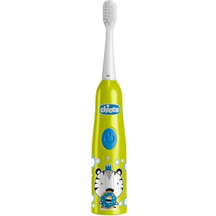 Chicco Elektrische Zahnbürste für Babys, Kabellose Zahnpflege mit weichem Vibrationskopf und sanften Borsten, geeignet für Kinder ab 3 Jahren, Tiger und Panda Design – Bild 1