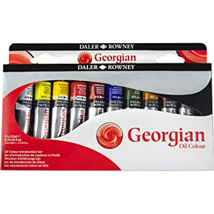 Daler Rowney Georgian Oil, Ölfarben Einsteigerset mit 10 Tuben à 22 ml, hochwertige Künstlerpigmente, multi – Bild 1