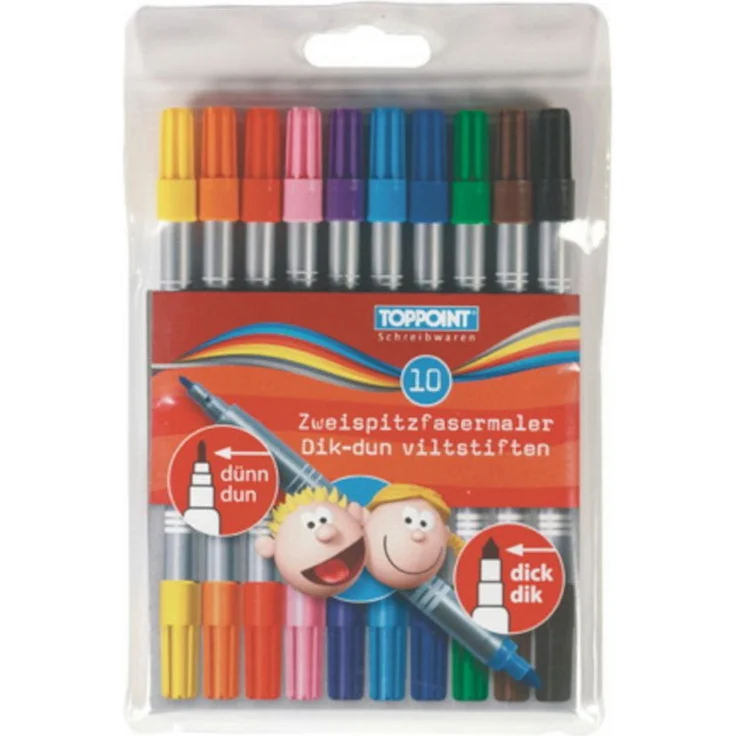 Stylex Schreibwaren Faserstift 10 Stylex Zweispitzfasermaler Filzstifte Fasermaler, 10 verschiedene Farben – Bild 1
