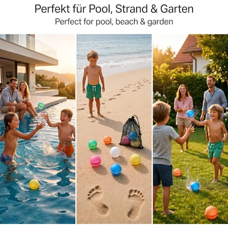 PRECORN Wiederverwendbare Wasserbomben, 6 Stück selbstschließend, schnelles Befüllen in 1 Sekunde, weich & sicher für Kinder und Erwachsene, ideal für Strand & Pool-Partys – Bild 2