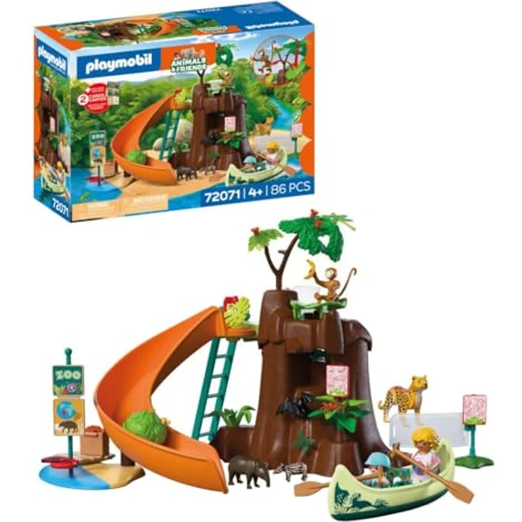 Playmobil Zoo - Zoo: Dschungel-Abenteuer, Spielset mit Baumstamm, Kanu und Tier-Informationskarten – Bild 1