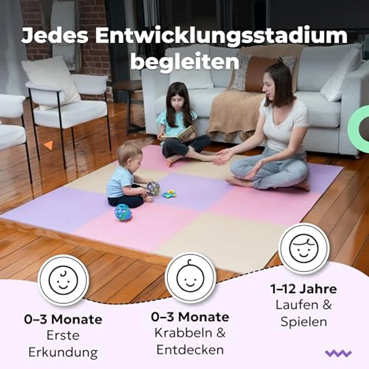 MioTetto Krabbelmatte Baby, Zertifizierte, Ungiftige Puzzlematte, Wasserfest und Stilvoll, 9-teiliges Set in 6 Farben erhältlich – Bild 3