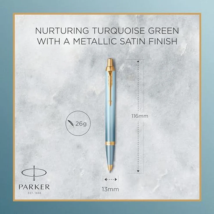 Parker Pen IM Writing Rituals, Ballpoint Pen in Turquoise Green Finish mit Gradient und Gold Trims, Medium P (Blau) – Bild 4