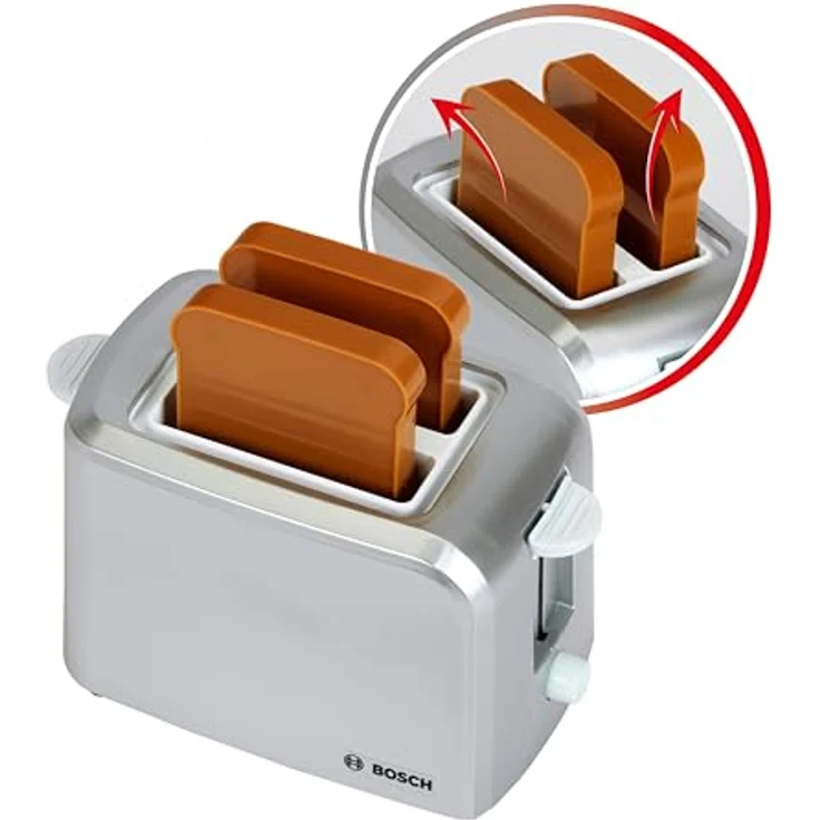 Theo Klein 9210 Bosch Toaster, Spielzeug mit mechanischer Toastfunktion, inklusive 2 Scheiben Spielzeugtoast, ideal für Kinder ab 3 Jahren, Maße: 15 cm x 12 cm x 10,5 cm – Bild 3