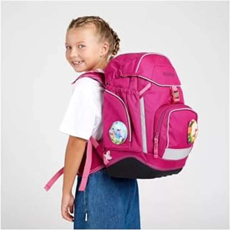 ergobag Schulranzen pack Set, 6-tlg., ergonomisch verstellbar, farbenfrohe Designs mit individuellen Kletties – Bild 5