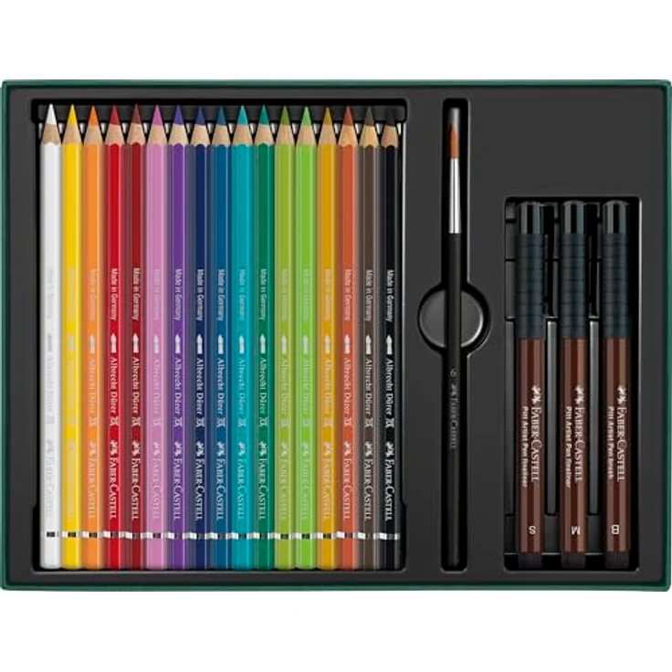 Faber-Castell 217552 Geschenkset Albrecht Dürer & Pitt Artist Pen, 21-teiliges Künstlerbedarf-Set für Aquarell und Illustration, inklusive wasservermalbarer Aquarellstifte und Pitt Artist Pens – Bild 2