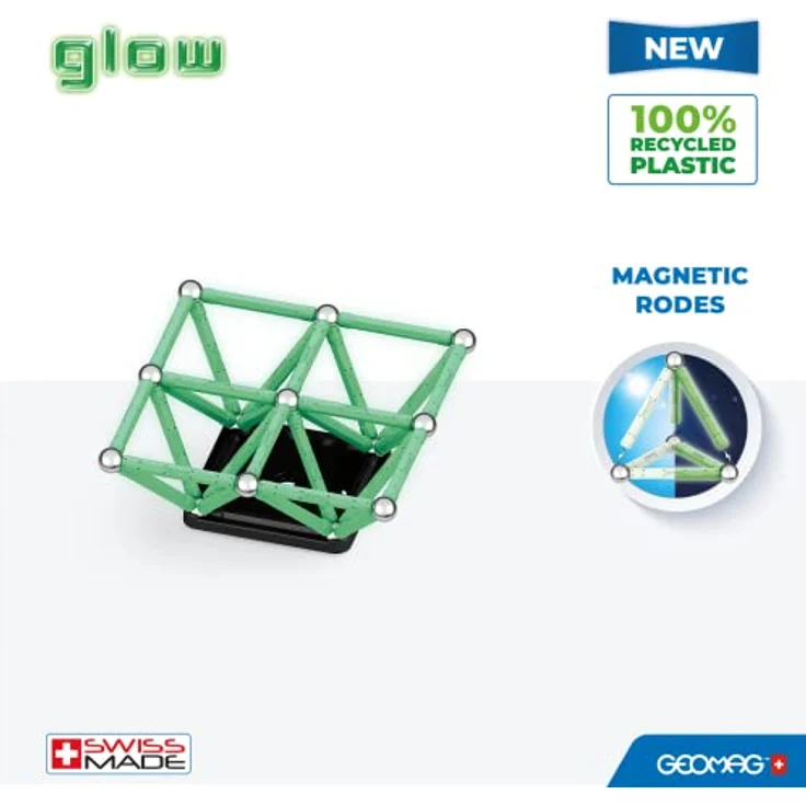 Geomag, Glow Recycled, Magnetische Konstruktionen mit Leuchteffekt, Magnetstäbe, die im Dunkeln Leuchten, 60-teilige Packung, 100% Recycling-Kunststoff – Bild 2