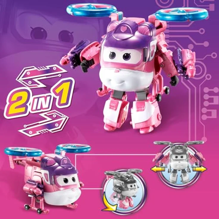 Super Wings Transformations-Flugzeug Supercharged Dizzy, 12,7 cm Roboterfigur und Flugzeug-Spielzeug, rosa, für Kinder ab 3 Jahren – Bild 3