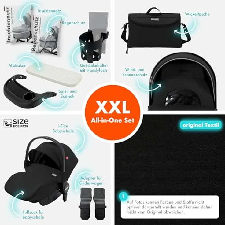 Daliya® FLEXI-PRO M 3in1 Kinderwagen & Buggy mit i-Size Babyschale, Memory-Knöpfen, leicht, großer Einkaufskorb, schwarz – Bild 3