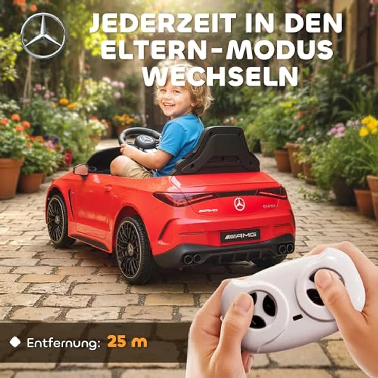 AIYAPLAY Kinder Elektroauto Mercedes-AMG 12V mit 2,4 GHz Fernbedienung, 2 Motoren, Musik & MP3, Sanftem Start/Stopp, LED-Beleuchtung, Hilfsrädern, Rot für 3-6 Jahre – Bild 4