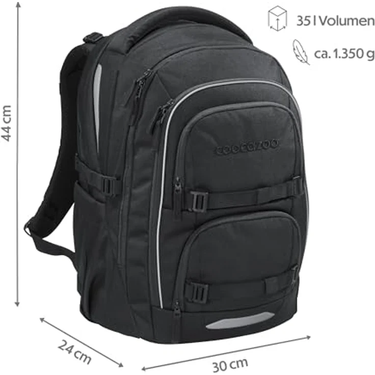 Coocazoo PORTER Schulrucksack „Black Coal”, ergonomischer & anpassbarer Tornister, höhenverstellbar, mit Brustgurt & Hüftgurt, ideal für die 3. Klasse, schwarz – Bild 2