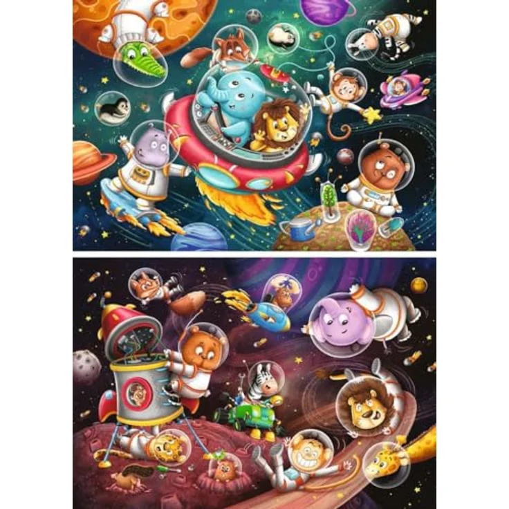 Ravensburger Kinderpuzzle - Tiere im Weltall - 2x12 Teile Puzzle für Kinder ab 3 Jahren, inklusive Mini-Poster – Bild 2