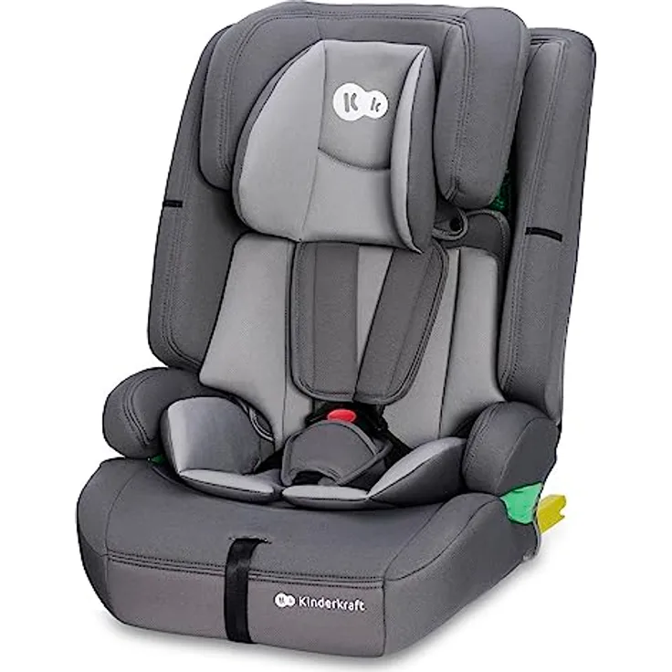 Kinderkraft SAFETY FIX 2 i-Size, Kindersitz ab 15 Monaten bis 12 Jahre (76-150 cm), mit Isofix, Top Tether, Sitzverkleinerer, grau